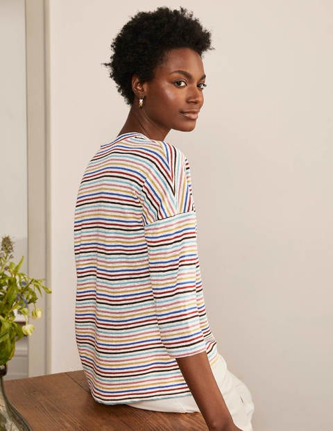 Ottilie Linen Jersey Top - Metallic Rainbow Multi Stripe Ottilie Linen Jersey Top - Metallic Rainbow Multi Stripe