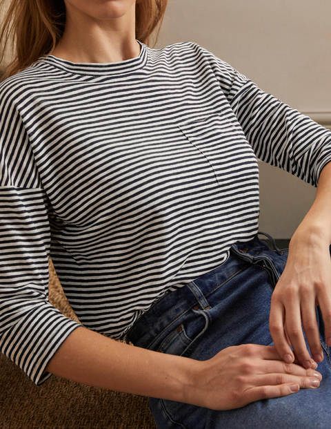 Ottilie Linen Jersey Top - Navy/ Ivory Ottilie Linen Jersey Top - Navy/ Ivory