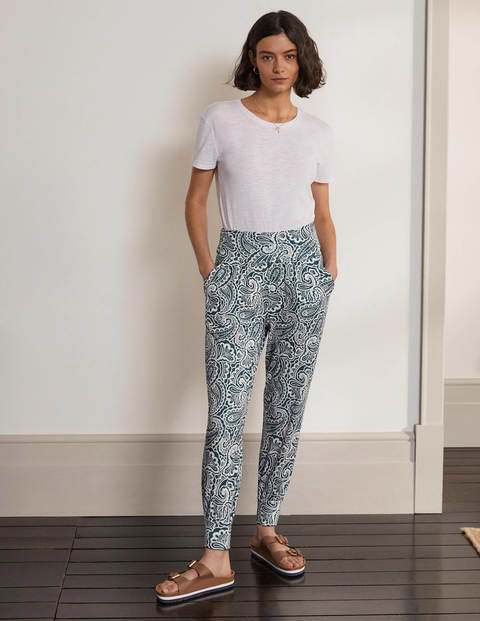 Harems-Jogginghose aus Jersey - Dunkles Petrolblau, Sommerliches Paisleymuster Harems-Jogginghose aus Jersey - Dunkles Petrolblau, Sommerliches Paisleymuster