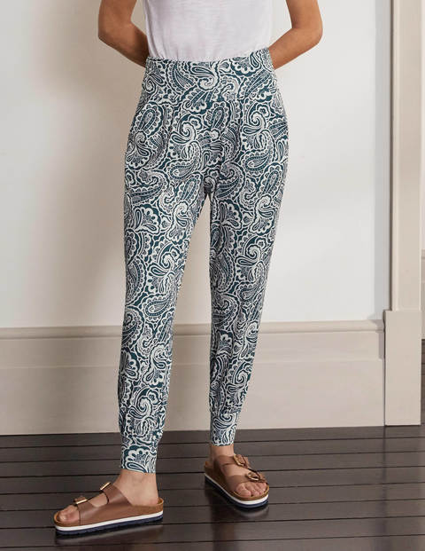 Harems-Jogginghose aus Jersey - Dunkles Petrolblau, Sommerliches Paisleymuster Harems-Jogginghose aus Jersey - Dunkles Petrolblau, Sommerliches Paisleymuster