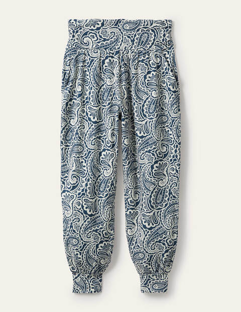 Harems-Jogginghose aus Jersey - Dunkles Petrolblau, Sommerliches Paisleymuster Harems-Jogginghose aus Jersey - Dunkles Petrolblau, Sommerliches Paisleymuster