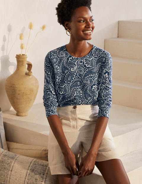 Burford Gemusterter Pullover - Dunkles Petrolblau, Sommerliches Paisleymuster Burford Gemusterter Pullover - Dunkles Petrolblau, Sommerliches Paisleymuster