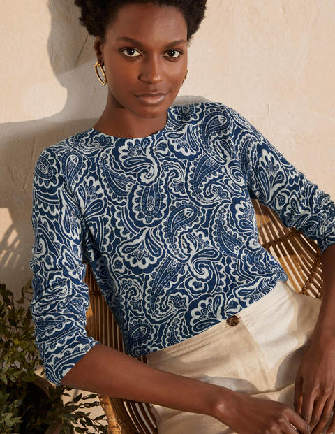 Burford Gemusterter Pullover - Dunkles Petrolblau, Sommerliches Paisleymuster Burford Gemusterter Pullover - Dunkles Petrolblau, Sommerliches Paisleymuster