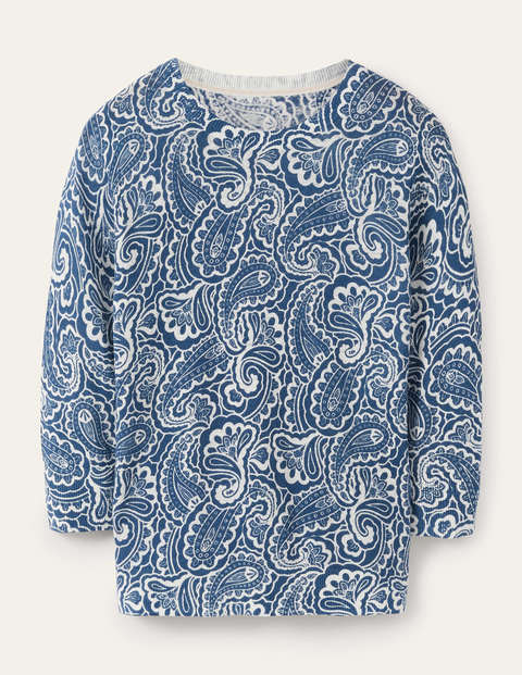 Burford Gemusterter Pullover - Dunkles Petrolblau, Sommerliches Paisleymuster Burford Gemusterter Pullover - Dunkles Petrolblau, Sommerliches Paisleymuster