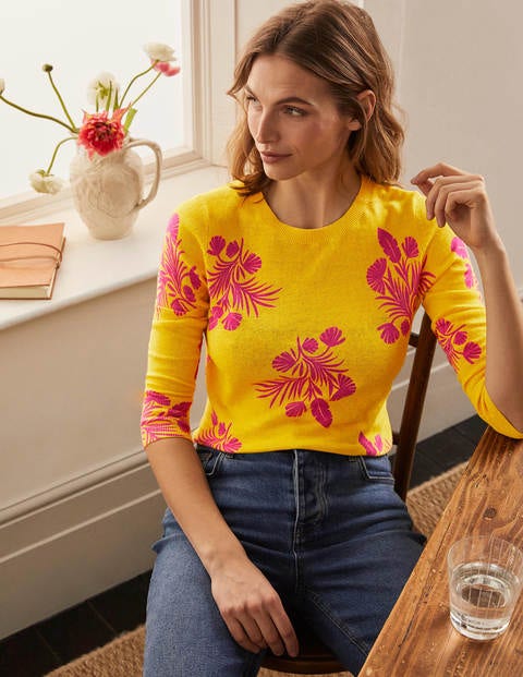 Burford Gemusterter Pullover - Narzissengelb, Dschungelblüten Burford Gemusterter Pullover - Narzissengelb, Dschungelblüten