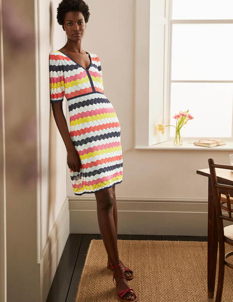 Robe Margie en maille - Rayé écume et rose festif Robe Margie en maille - Rayé écume et rose festif