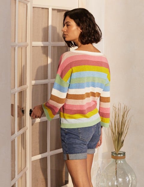 Faye Relaxed Linen Sweater - Soft Rainbow Stripe Faye Relaxed Linen Sweater - Soft Rainbow Stripe