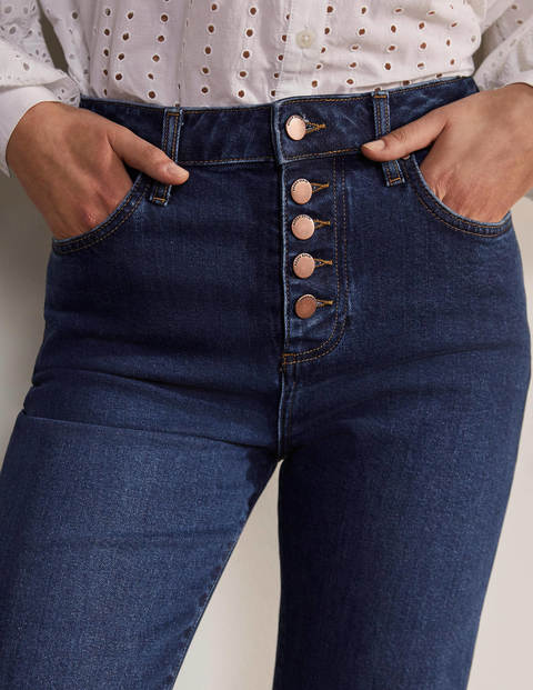 Lässige Schlaghose mit Knopfleiste - Dunkles Vintageblau Lässige Schlaghose mit Knopfleiste - Dunkles Vintageblau