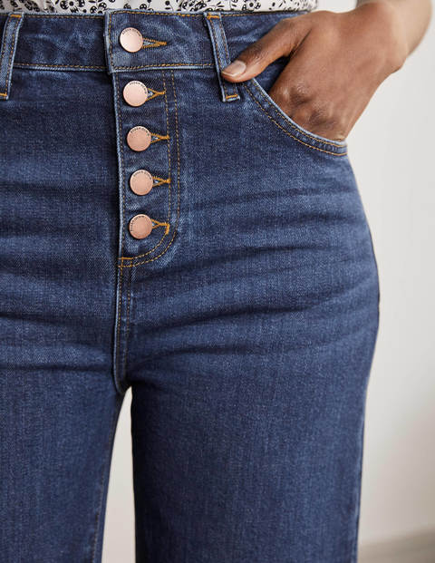 Lässige Schlaghose mit Knopfleiste - Mittleres Vintageblau Lässige Schlaghose mit Knopfleiste - Mittleres Vintageblau