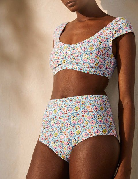 Bas de bikini taille haute - Ivoire, motif Leafy Floral Bas de bikini taille haute - Ivoire, motif Leafy Floral