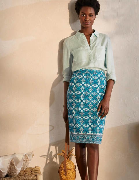 Gabriella Pencil Skirt - Ivory and Indian Ocean Gabriella Pencil Skirt - Ivory and Indian Ocean