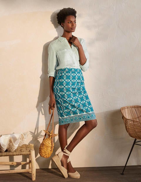 Gabriella Pencil Skirt - Ivory and Indian Ocean Gabriella Pencil Skirt - Ivory and Indian Ocean