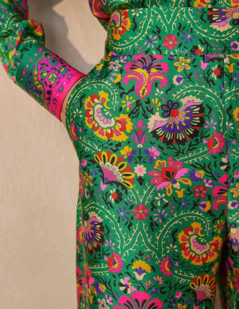 Pantalon Rosa - Vert des Highlands, motif Opulent Bloom