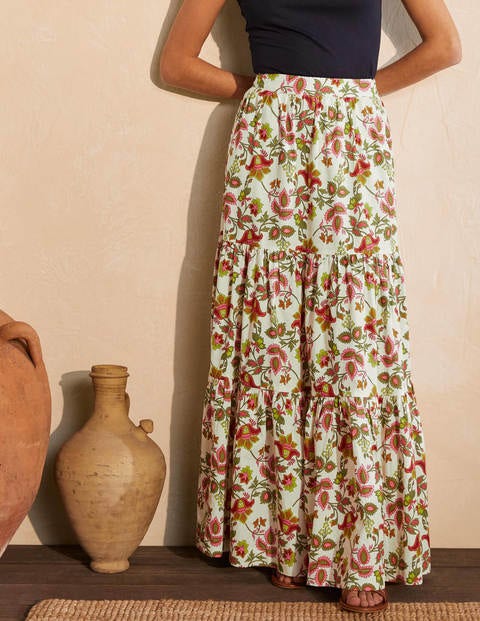 Jupe longue Lorna à volants - Ivoire, motif Summer Chintz Jupe longue Lorna à volants - Ivoire, motif Summer Chintz