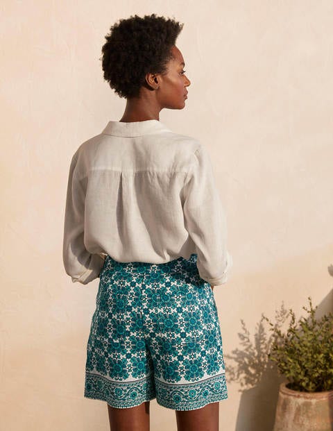 Georgina Linen Shorts - Indian Ocean, Flora Tile Georgina Linen Shorts - Indian Ocean, Flora Tile
