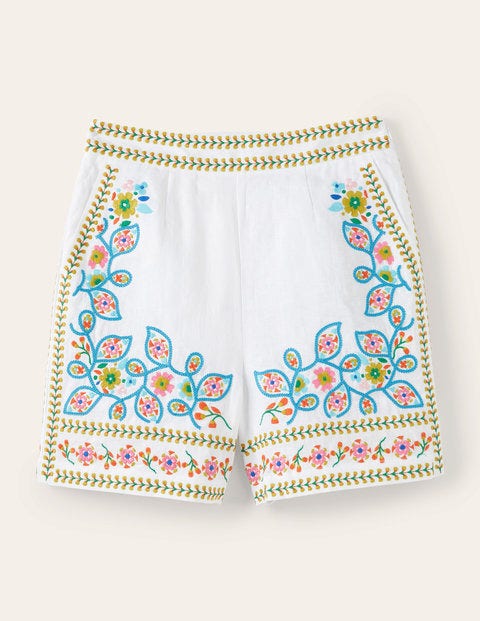 Georgina Leinenshorts - Weiß, Stickerei Georgina Leinenshorts - Weiß, Stickerei