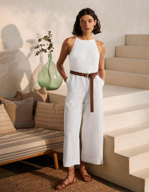 Halterneck Linen Jumpsuit - White Halterneck Linen Jumpsuit - White
