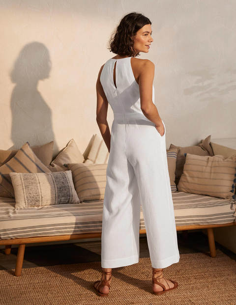 Halterneck Linen Jumpsuit - White Halterneck Linen Jumpsuit - White