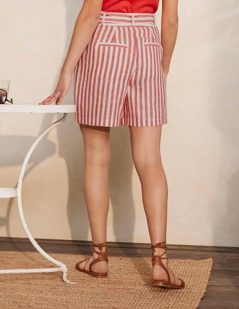 Paperbag-Leinenshorts - Kirschrot, Gestreift Paperbag-Leinenshorts - Kirschrot, Gestreift