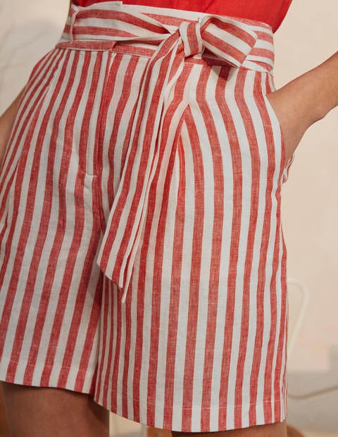 Paperbag-Leinenshorts - Kirschrot, Gestreift Paperbag-Leinenshorts - Kirschrot, Gestreift