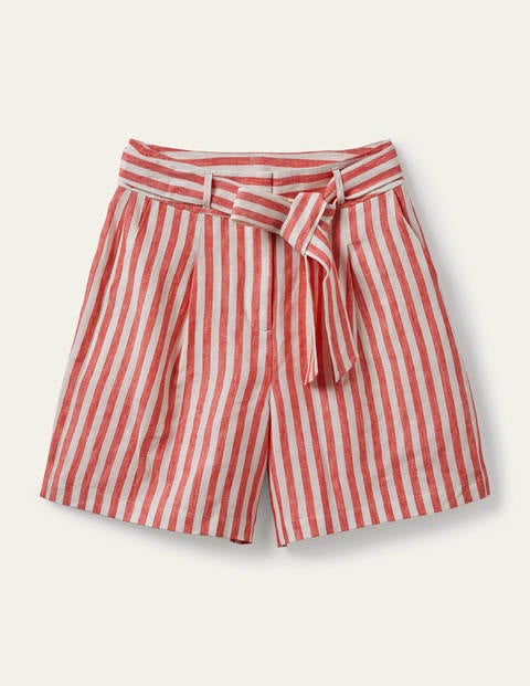 Paperbag-Leinenshorts - Kirschrot, Gestreift Paperbag-Leinenshorts - Kirschrot, Gestreift