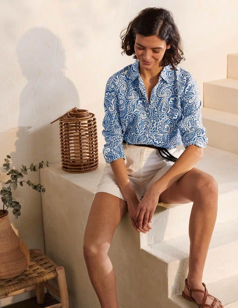 Chemise en lin - Bleu avion, motif Summer Paisley Mono Chemise en lin - Bleu avion, motif Summer Paisley Mono