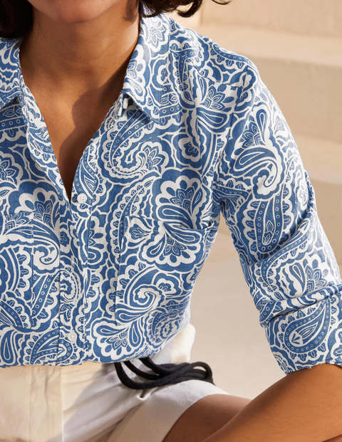 Chemise en lin - Bleu avion, motif Summer Paisley Mono Chemise en lin - Bleu avion, motif Summer Paisley Mono
