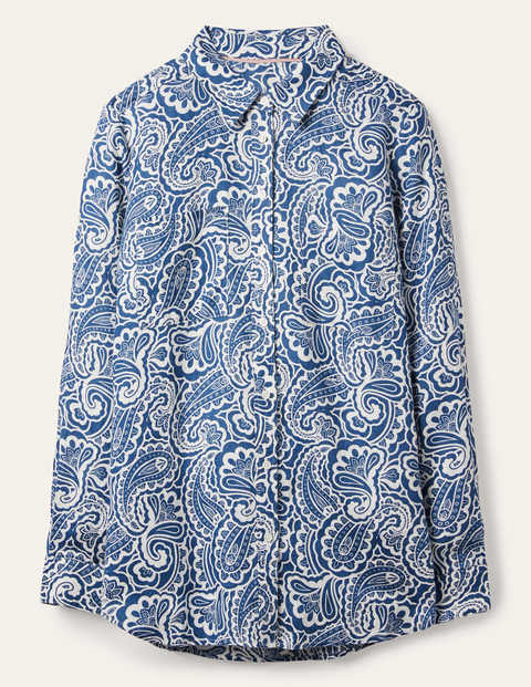 Chemise en lin - Bleu avion, motif Summer Paisley Mono Chemise en lin - Bleu avion, motif Summer Paisley Mono