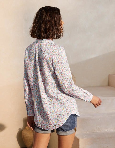 Linen Shirt - Ivory, Leafy Floral Linen Shirt - Ivory, Leafy Floral