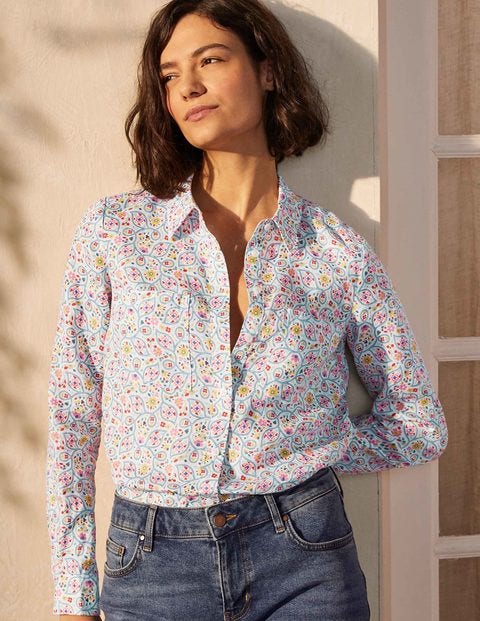 Linen Shirt - Ivory, Leafy Floral Linen Shirt - Ivory, Leafy Floral