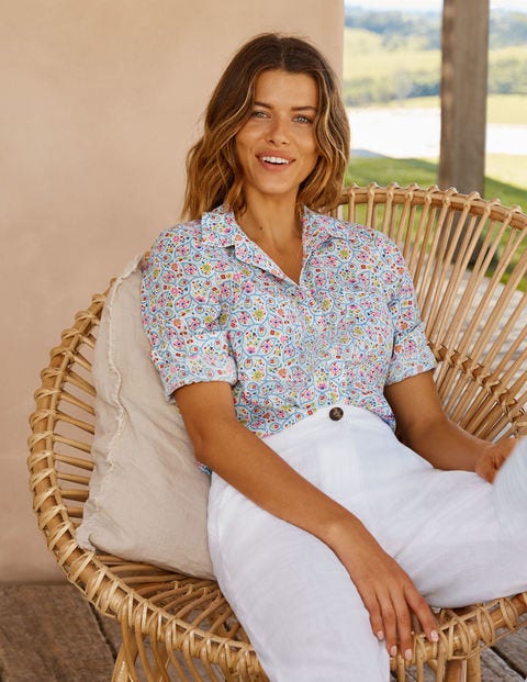 Linen Shirt - Ivory, Leafy Floral Linen Shirt - Ivory, Leafy Floral