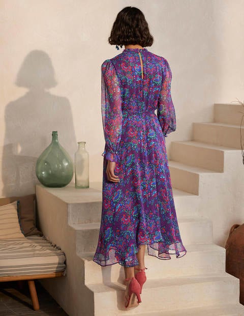Saskia Seidenkleid - Französisches Navy, Üppige Blüten Saskia Seidenkleid - Französisches Navy, Üppige Blüten