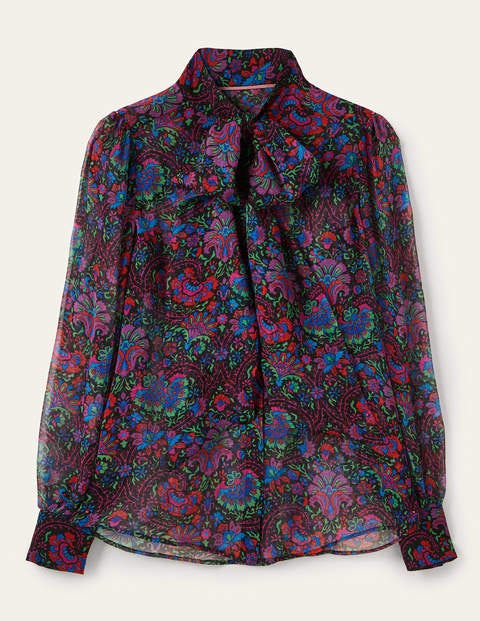 Rosaline Seidenbluse - Französisches Navy, Üppige Blüten Rosaline Seidenbluse - Französisches Navy, Üppige Blüten