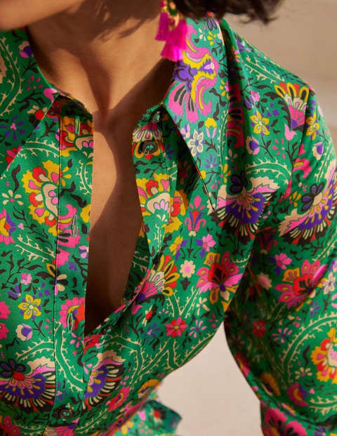 Rosa Longline Shirt - Green Floral Print