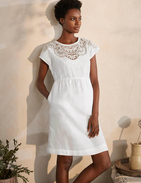 Robe Fleur brodée en lin - Blanc Robe Fleur brodée en lin - Blanc