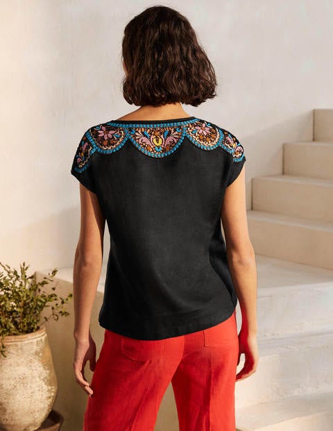 Top Fleur brodé en lin - Noir/multi Top Fleur brodé en lin - Noir/multi
