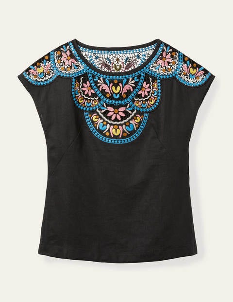 Top Fleur brodé en lin - Noir/multi Top Fleur brodé en lin - Noir/multi