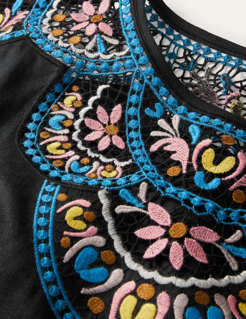 Top Fleur brodé en lin - Noir/multi Top Fleur brodé en lin - Noir/multi