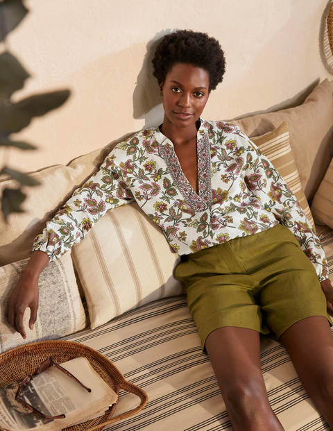 Hannah Linen Shirt - Ivory, Summer Chintz Hannah Linen Shirt - Ivory, Summer Chintz