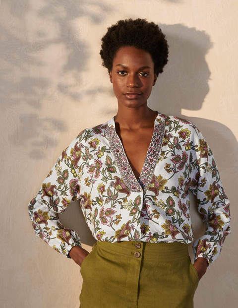 Hannah Linen Shirt - Ivory, Summer Chintz Hannah Linen Shirt - Ivory, Summer Chintz