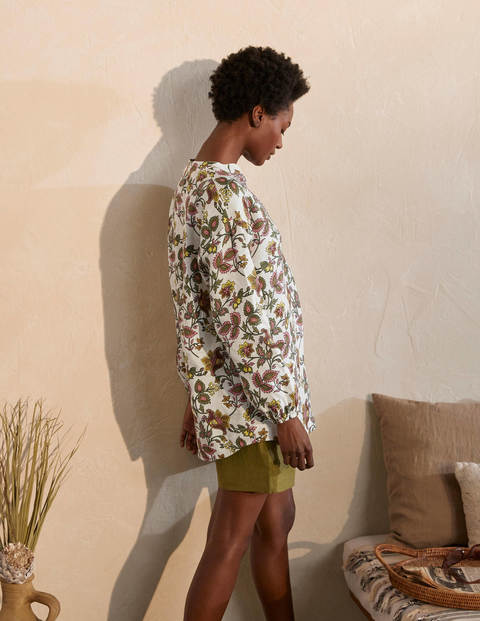 Hannah Linen Shirt - Ivory, Summer Chintz Hannah Linen Shirt - Ivory, Summer Chintz