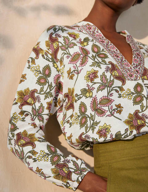 Hannah Linen Shirt - Ivory, Summer Chintz Hannah Linen Shirt - Ivory, Summer Chintz