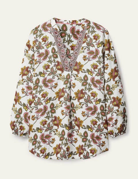 Hannah Linen Shirt - Ivory, Summer Chintz Hannah Linen Shirt - Ivory, Summer Chintz