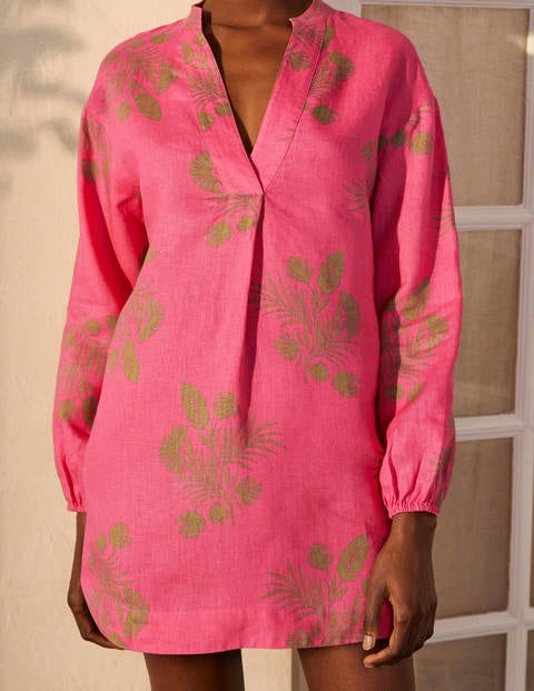 Chemise Hannah en lin - Rose festif, motif Jungle Bouquet Chemise Hannah en lin - Rose festif, motif Jungle Bouquet