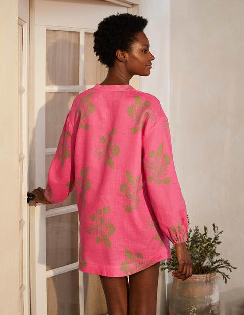 Chemise Hannah en lin - Rose festif, motif Jungle Bouquet Chemise Hannah en lin - Rose festif, motif Jungle Bouquet