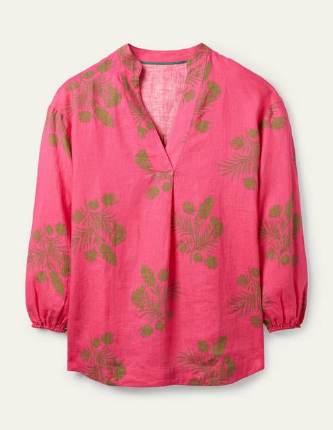 Chemise Hannah en lin - Rose festif, motif Jungle Bouquet Chemise Hannah en lin - Rose festif, motif Jungle Bouquet