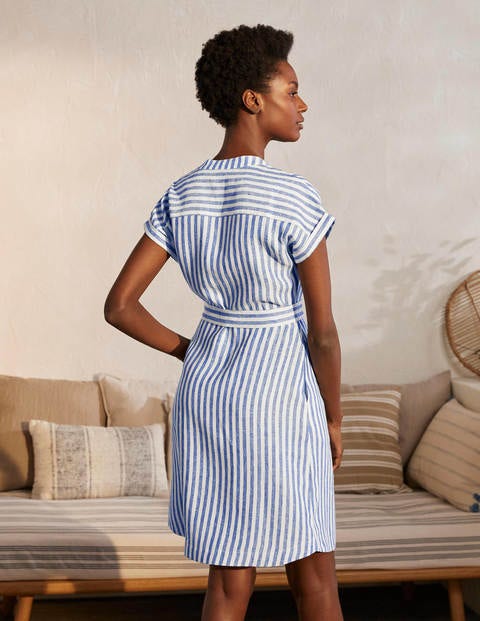Robe-chemise Evie en lin - Rayé bleu des cimes Robe-chemise Evie en lin - Rayé bleu des cimes