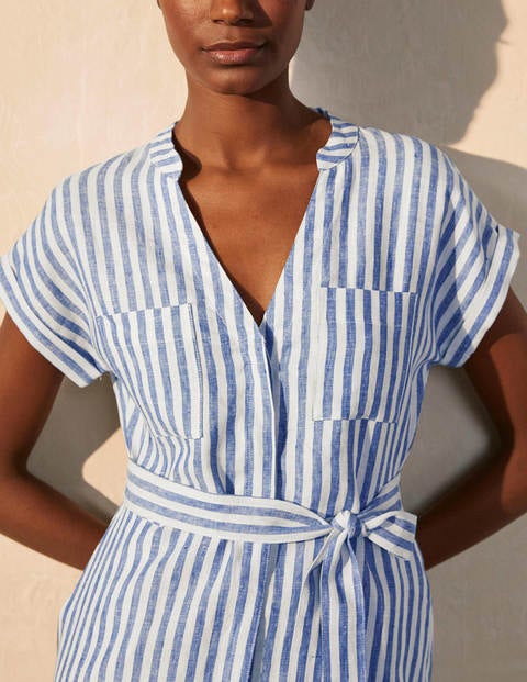 Robe-chemise Evie en lin - Rayé bleu des cimes Robe-chemise Evie en lin - Rayé bleu des cimes