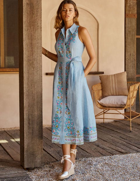 Robe-chemise Kate en lin - Rayé bleu marocain Robe-chemise Kate en lin - Rayé bleu marocain