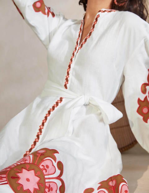 Amber Embroidered Linen Dress - White Amber Embroidered Linen Dress - White